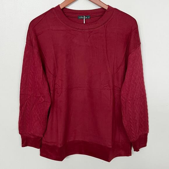 New OFEEFAN Crewneck Sweatshirts Cable Knit Sleeve Lightweight Brick Red Women’s - Picture 4 of 12